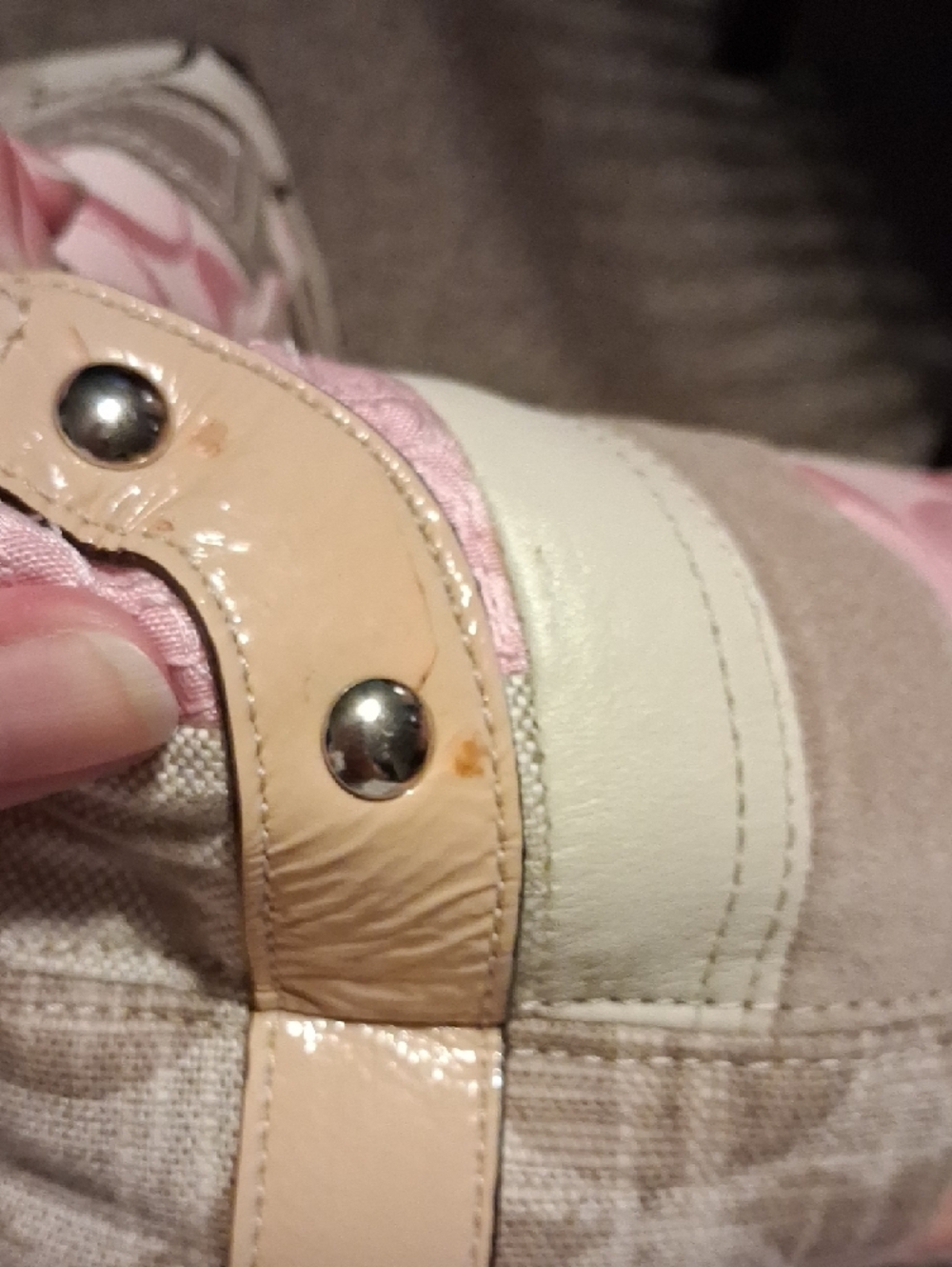 Coach "Carly" Hobo Patchwork Shoulder Bag in Pink and Beige - Picture 6 of 7
